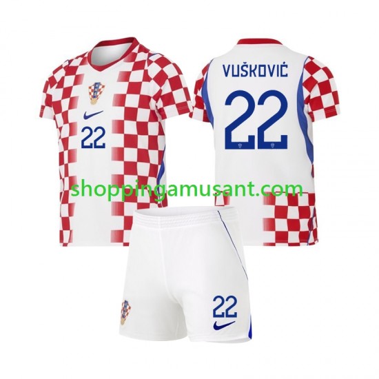Maillot de Foot Croatie Luka Vuskovic 22 Enfant Domicile Coupe du Monde 2026 Manche Courte