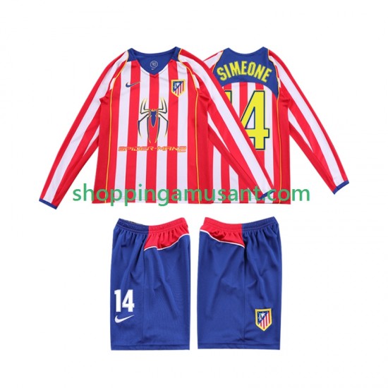 Maillot de Foot Atlético Madrid SIMEONE 14 2005 Rétro Enfant Domicile 2004 Manche Longue