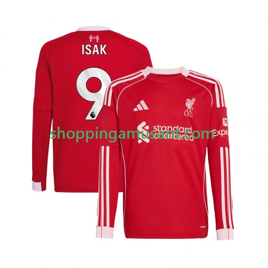 Maillot de Foot Liverpool ISAK 9 Homme Domicile 2025-2026 Manche Longue