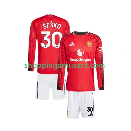 Maillot de Foot Manchester United Benjamin Sesko 30 Enfant Domicile 2025-2026 Manche Longue