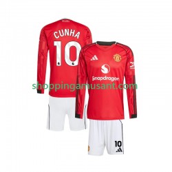 Maillot de Foot Manchester United Matheus Cunha 10 Enfant Domicile 2025-2026 Manche Longue