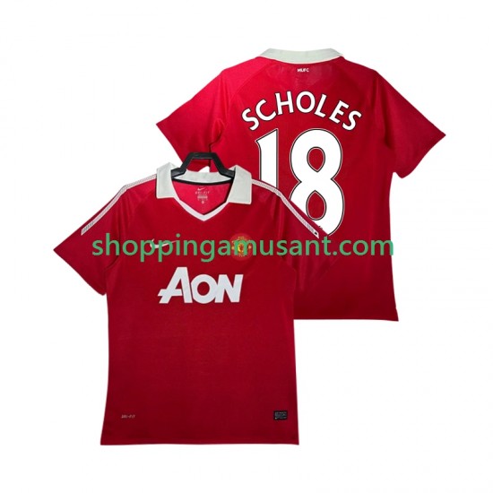 Maillot de Foot Manchester United SCHOLES 18 Rétro Homme Domicile 2011 2010 Manche Courte