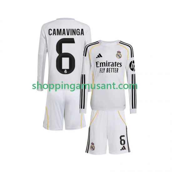 Maillot de Foot Real Madrid Camavinga 6 Enfant Domicile 2025-2026 Manche Longue