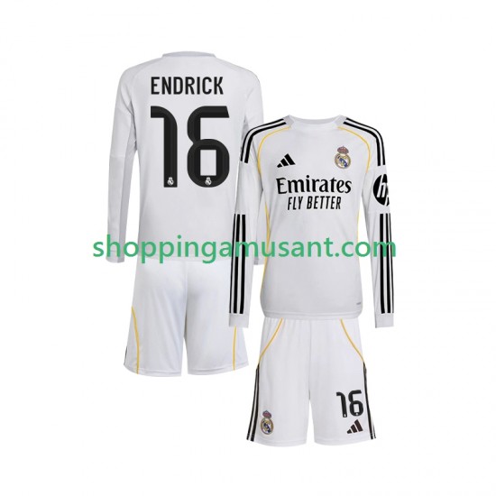 Maillot de Foot Real Madrid Endrick 16 Enfant Domicile 2025-2026 Manche Longue