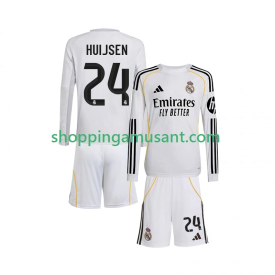 Maillot de Foot Real Madrid Huijsen 24 Enfant Domicile 2025-2026 Manche Longue