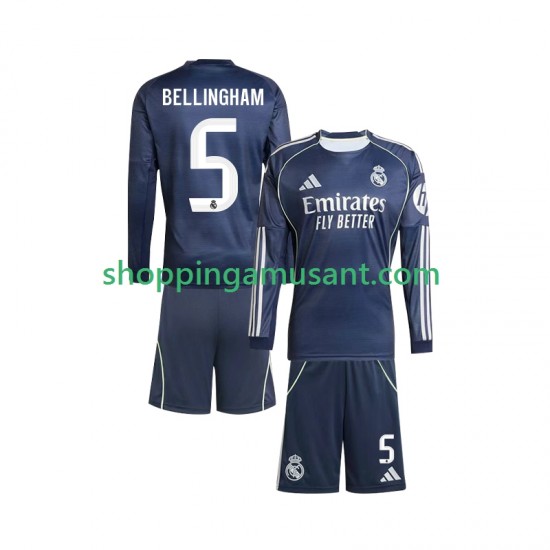 Maillot de Foot Real Madrid Jude Bellingham 5 Enfant Extérieur 2025-2026 Manche Longue