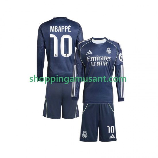 Maillot de Foot Real Madrid Mbappé Kylian 10 Enfant Extérieur 2025-2026 Manche Longue