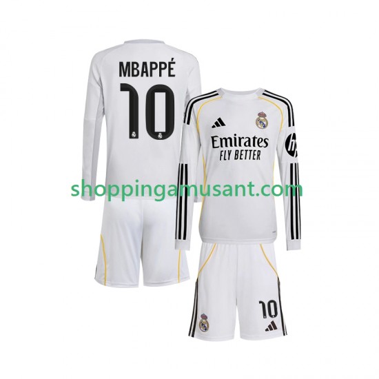 Maillot de Foot Real Madrid Mbappé Kylian 10 Enfant Domicile 2025-2026 Manche Longue