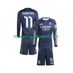 Maillot de Foot Real Madrid Rodrygo 11 Enfant Extérieur 2025-2026 Manche Longue
