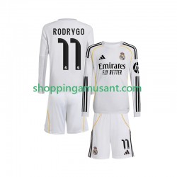 Maillot de Foot Real Madrid Rodrygo 11 Enfant Domicile 2025-2026 Manche Longue
