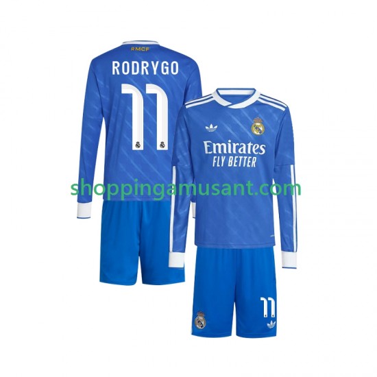 Maillot de Foot Real Madrid Rodrygo 11 Enfant Neutre 2025-2026 Manche Longue