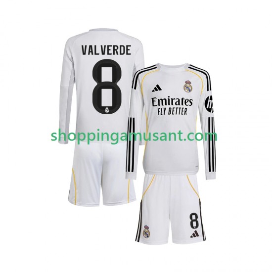 Maillot de Foot Real Madrid Valverde 8 Enfant Domicile 2025-2026 Manche Longue