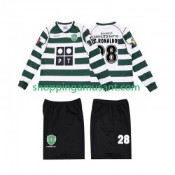 Maillot de Foot Sporting CP Cristiano Ronaldo 28 2001 2003 Rétro Enfant Domicile Manche Longue