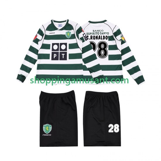 Maillot de Foot Sporting CP Cristiano Ronaldo 28 2001 2003 Rétro Enfant Domicile Manche Longue