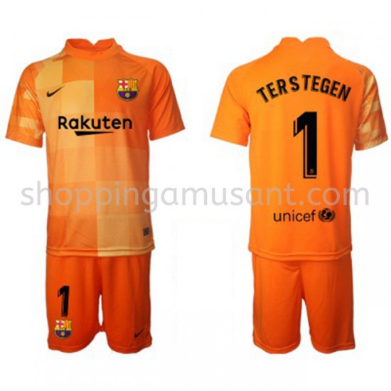 Maillot de Foot FC Barcelone Gardien Ter Stegen 1 Enfant Domicile 2021-2022 Manche Courte