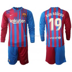 Maillot de Foot FC Barcelone Kun Agüero 19 Enfant Domicile 2021-2022 Manche Longue