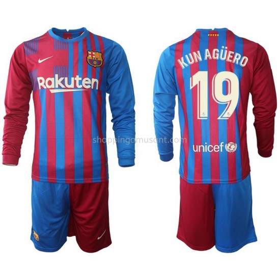 Maillot de Foot FC Barcelone Kun Agüero 19 Enfant Domicile 2021-2022 Manche Longue