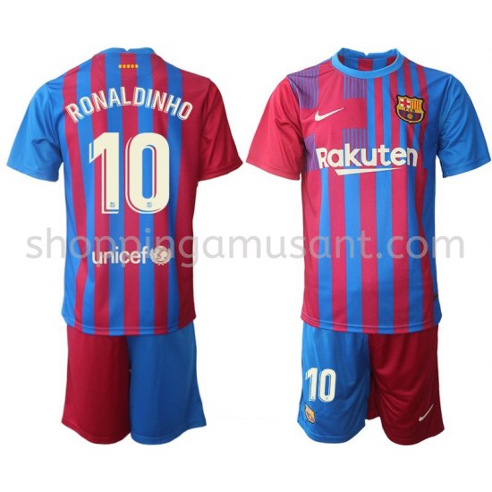 Maillot de Foot FC Barcelone Ronaldinho 10 Enfant Domicile 2021-2022 Manche Longue