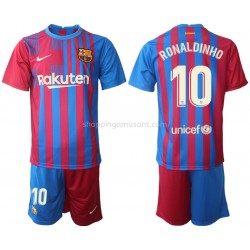 Maillot de Foot FC Barcelone Ronaldinho 10 Enfant Domicile 2021-2022 Manche Courte