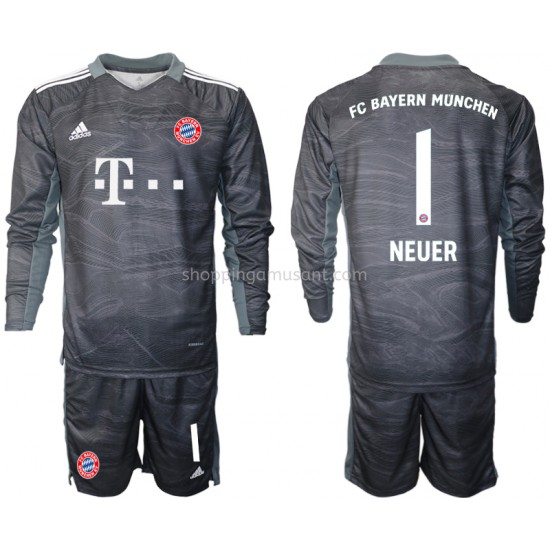 Maillot de Foot Bayern Munich Manuel Neuer 1 Gardien Enfant Extérieur 2021-2022 Manche Longue