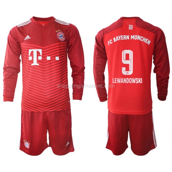 Maillot de Foot Bayern Munich Robert Lewandowski 9 Enfant Domicile 2021-2022 Manche Longue