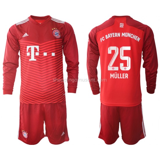 Maillot de Foot Bayern Munich Thomas Müller 25 Enfant Domicile 2021-2022 Manche Longue