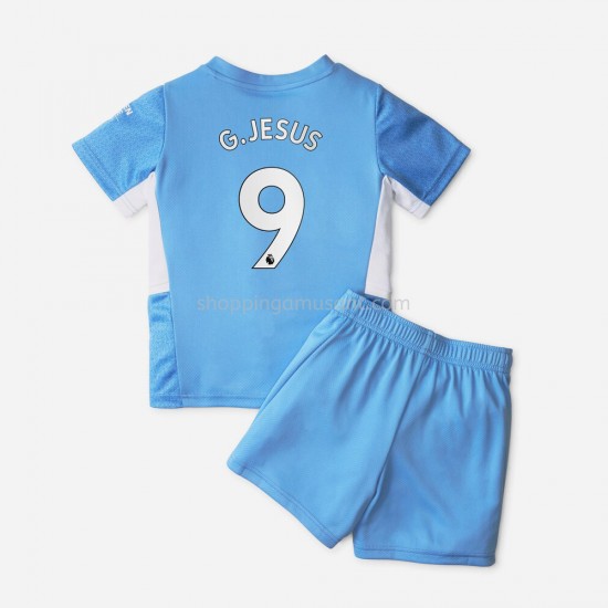 Maillot de Foot Manchester City Gabriel Jesus 9 Enfant Domicile 2021-2022 Manche Courte