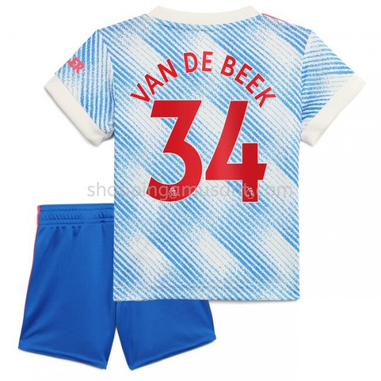 Maillot de Foot Manchester United Donny Van De Beek 34 Enfant Extérieur 2021-2022 Manche Courte