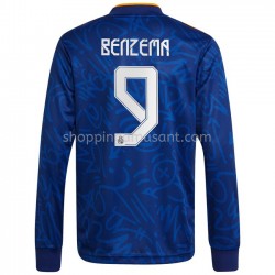 Maillot de Foot Real Madrid Karim Benzema 9 Extérieur 2021-2022 Manche Longue