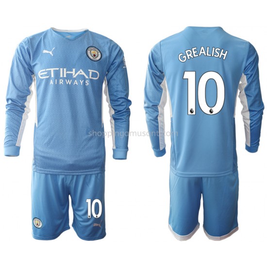 Maillot de Foot Manchester City Jack Grealish 10 Enfant Domicile 2021-2022 Manche Longue