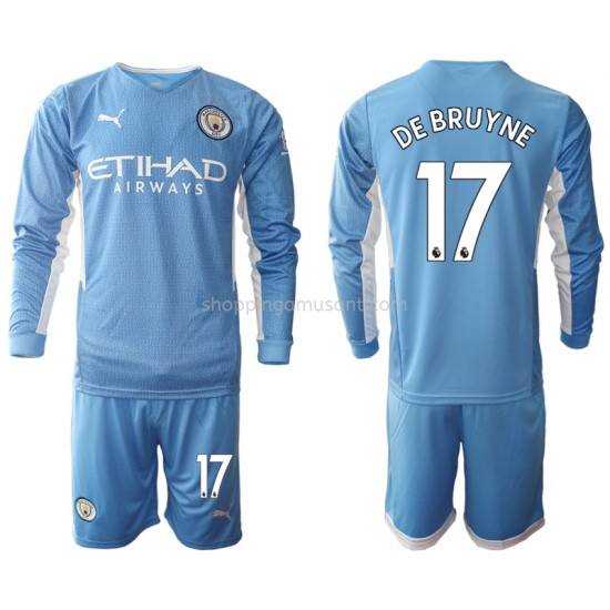 Maillot de Foot Manchester City Kevin De Bruyne 17 Enfant Domicile 2021-2022 Manche Longue
