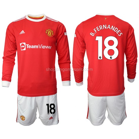 Maillot de Foot Manchester United Bruno Fernandes 18 Enfant Domicile 2021-2022 Manche Longue