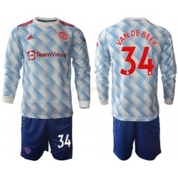 Maillot de Foot Manchester United Donny Van De Beek 34 Enfant Extérieur 2021-2022 Manche Longue