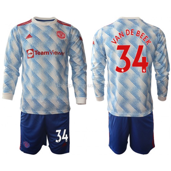 Maillot de Foot Manchester United Donny Van De Beek 34 Enfant Extérieur 2021-2022 Manche Longue