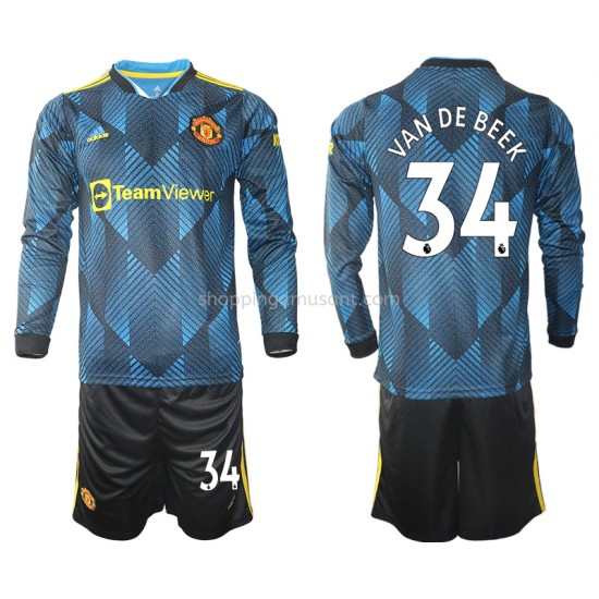 Maillot de Foot Manchester United Donny Van De Beek 34 Enfant Neutre 2021-2022 Manche Longue