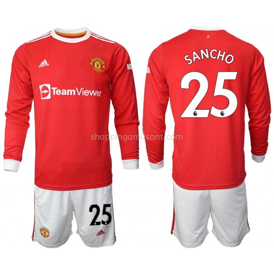 Maillot de Foot Manchester United Jadon Sancho 25 Enfant Domicile 2021-2022 Manche Longue