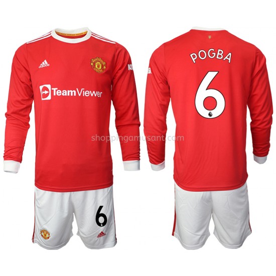 Maillot de Foot Manchester United Paul Pogba 6 Enfant Domicile 2021-2022 Manche Longue