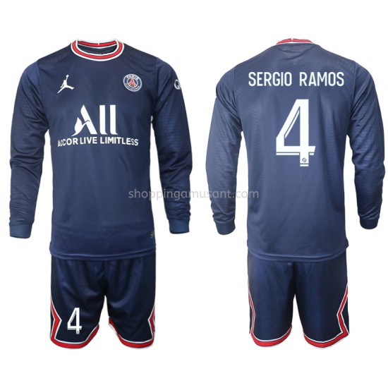 Maillot de Foot Paris Saint-Germain Sergio Ramos 4 Enfant Domicile 2021-2022 Manche Longue