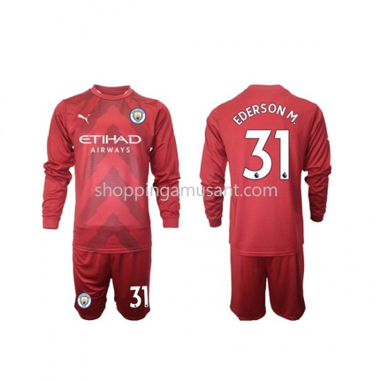 Maillot de Foot Manchester City Ederson M 31 Gardien Enfant Domicile 2022-2023 Manche Longue