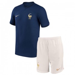 Maillot de Foot Frankrig Enfant Domicile Coupe du Monde 2022 Manche Courte