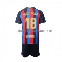 Maillot de Foot FC Barcelone Jordi Alba 18 Enfant Domicile 2022-2023 Manche Courte