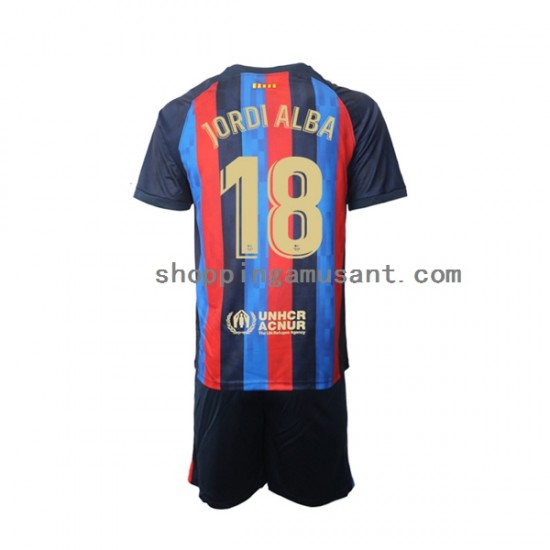 Maillot de Foot FC Barcelone Jordi Alba 18 Enfant Domicile 2022-2023 Manche Courte