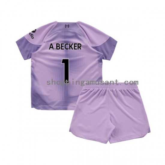 Maillot de Foot Liverpool Alisson Becker 1 Gardien Enfant Domicile 2022-2023 Manche Courte