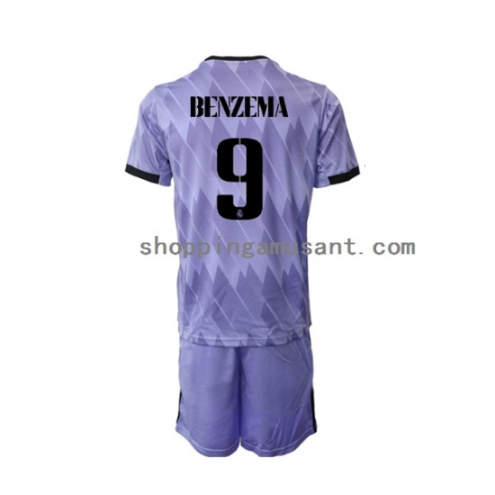 Maillot de Foot Real Madrid Karim Benzema 9 Enfant Extérieur 2022-2023 Manche Courte