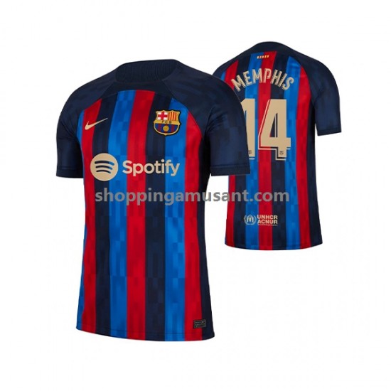 Maillot de Foot FC Barcelone Memphis Depay 14 Homme Domicile 2022-2023 Manche Courte