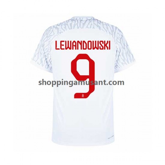 Maillot de Foot Pologne Lewandowski 9 Homme Domicile Coupe du Monde 2022 Manche Courte