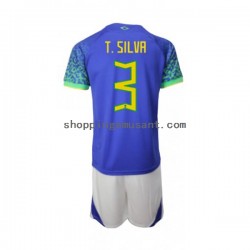 Maillot de Foot Brésil Thiago Silva 3 Enfant Extérieur Coupe du Monde 2022 Manche Courte