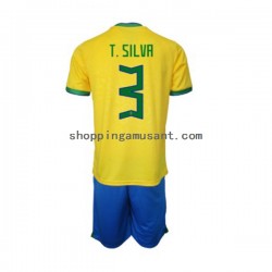 Maillot de Foot Brésil Thiago Silva 3 Enfant Domicile Coupe du Monde 2022 Manche Courte