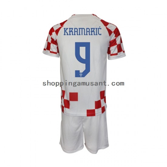 Maillot de Foot Croatie Kramaric 9 Enfant Domicile Coupe du Monde 2022 Manche Courte