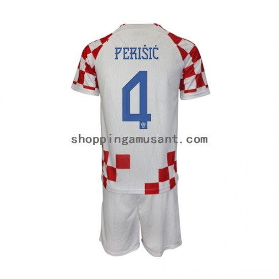 Maillot de Foot Croatie Perisic 4 Enfant Domicile Coupe du Monde 2022 Manche Courte
